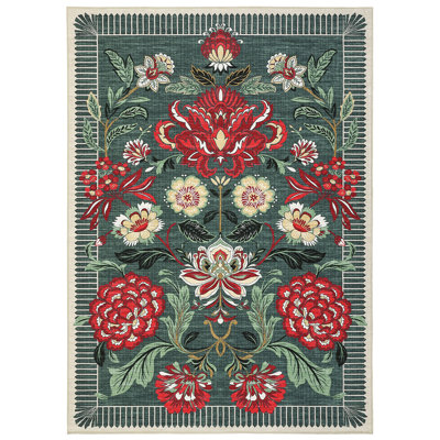 Floral Machine Washable Area Rugs for Living Room Bedroom Soft Non-Slip Vintage Dining Room Rug Low Pile Botanical Floor Carpet for Kids Room Classroom