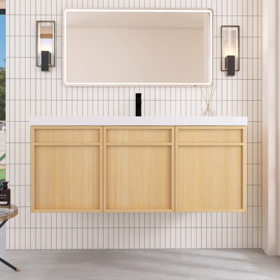 Ensemble de meuble-lavabo flottant simple 48 po avec plateau en résine et 3 portes à fermeture en douceur