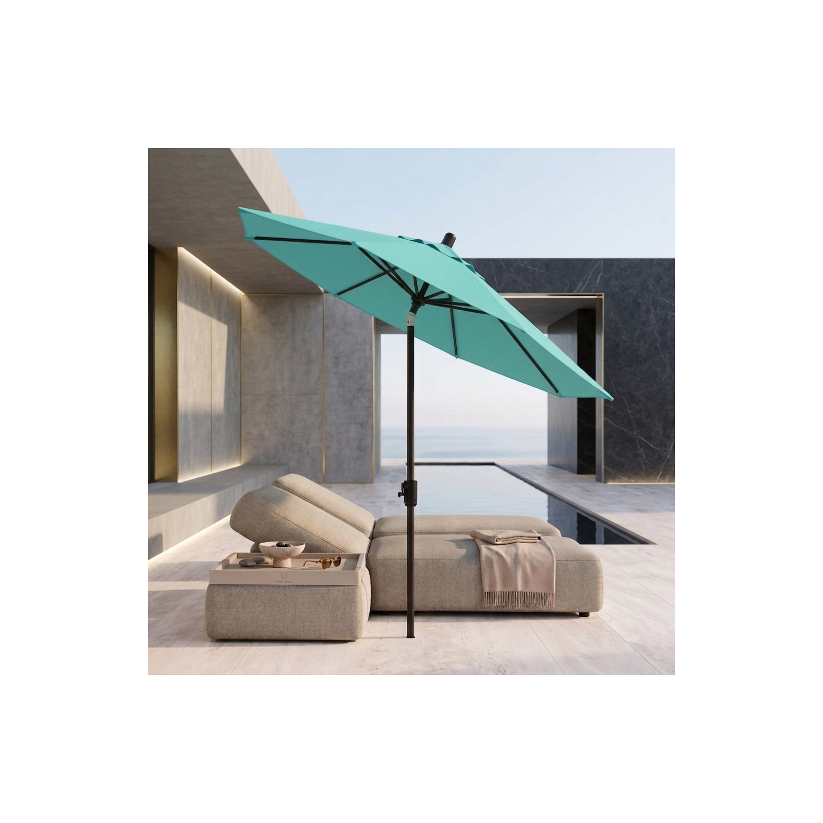 Natalie 8' 8" Market Sunbrella® Umbrella, Canvas Aruba Sunbrella® Canvas, Black Sapphire