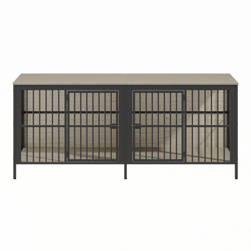 Table de bout de 80 po pour cage de chien, chenil d'intérieur 2 portes robuste, meuble pour chien polyvalent comme meuble télé ou table d'appoint pour le salon, grands et moyens chiens, gris.