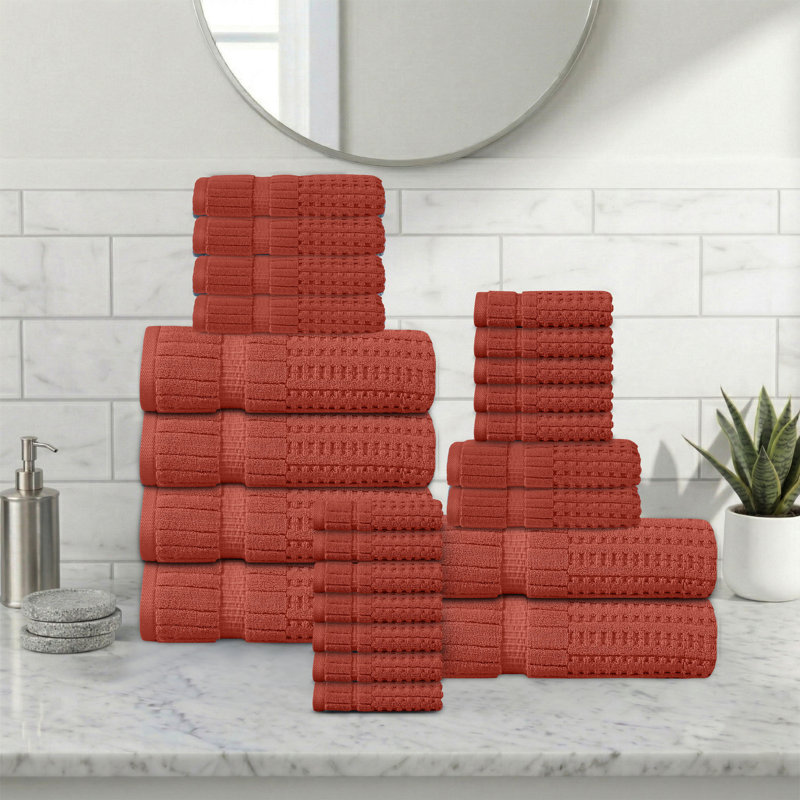 Ensemble de serviettes 24 pièces Willow - 100% coton peigné, qualité supérieure 630 g / m², corail, ultra-doux et très absorbant (6 serviettes de bain, 6 serviettes à main, 12 serviettes)