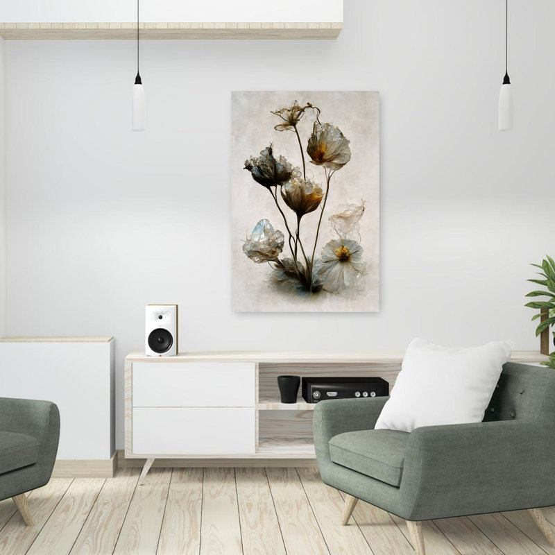 Art contemporain délicat, fleur éthérée, art naturel, H 36 po x l 24 po