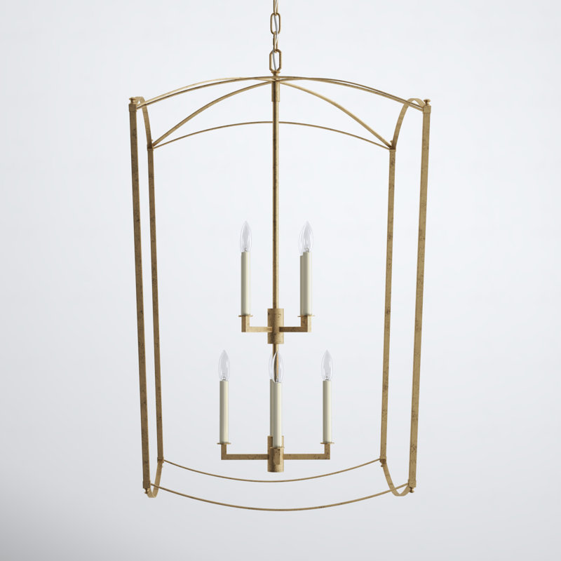 Olive 3-Light Metal Dimmable Lantern Chandelier, Antique Gold