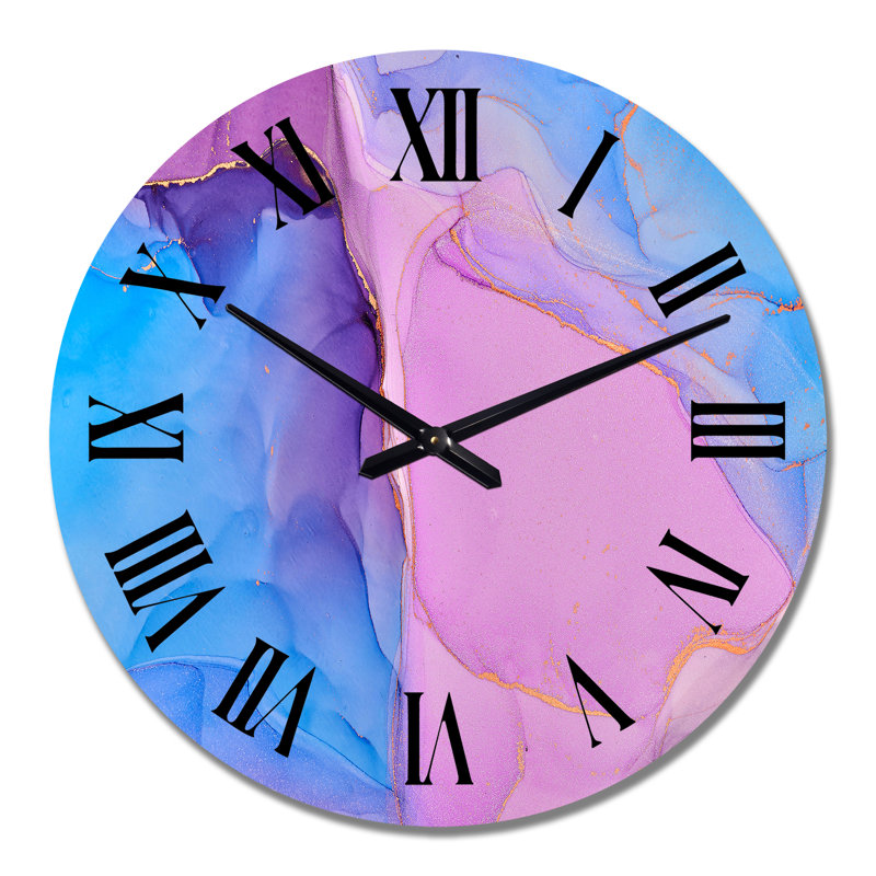 Rose et mauve, art liquide abstrait IV - horloge murale moderne, Grand