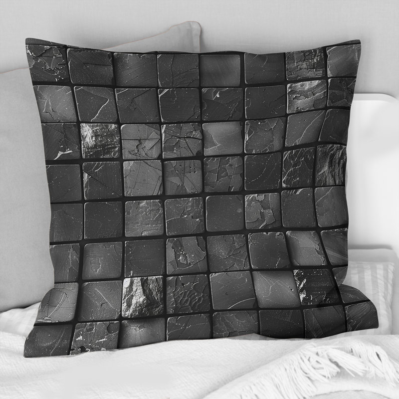 Carreaux de mosaïque gris moderne I - Coussin décoratif moderne, H 18 po x l 18 po