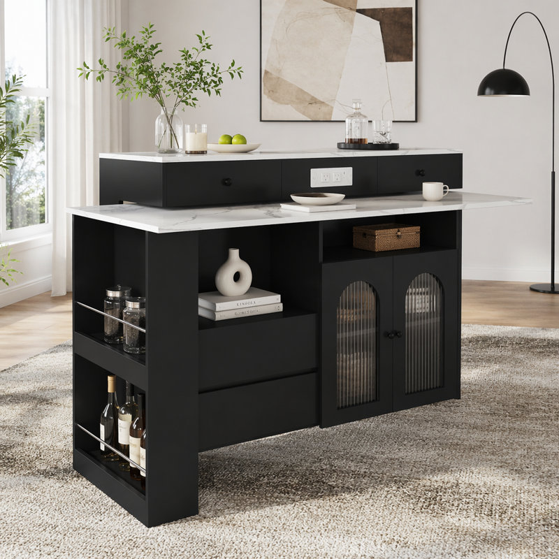 Îlot de cuisine avec table rotative et extensible