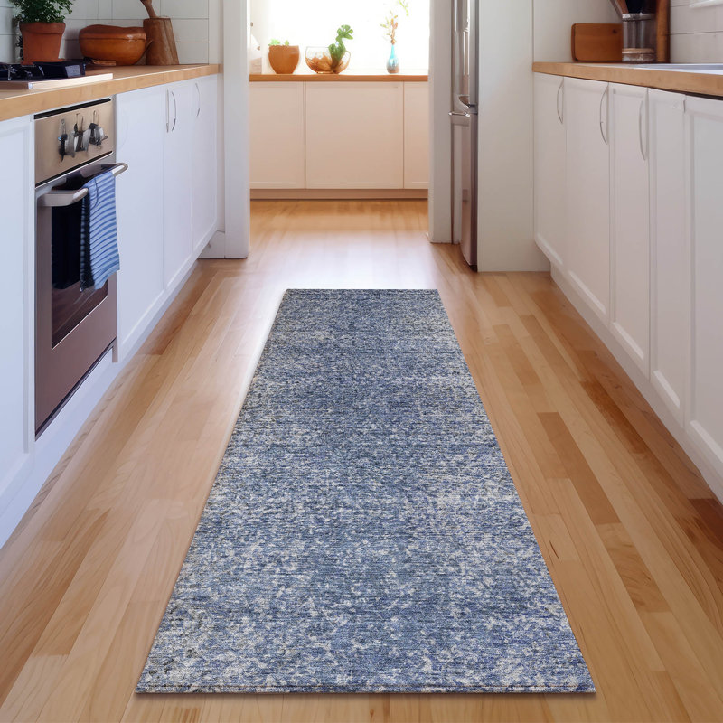 Premium Machine Washable Prisco Blue Rug, Runner 2'3" x 7'6"