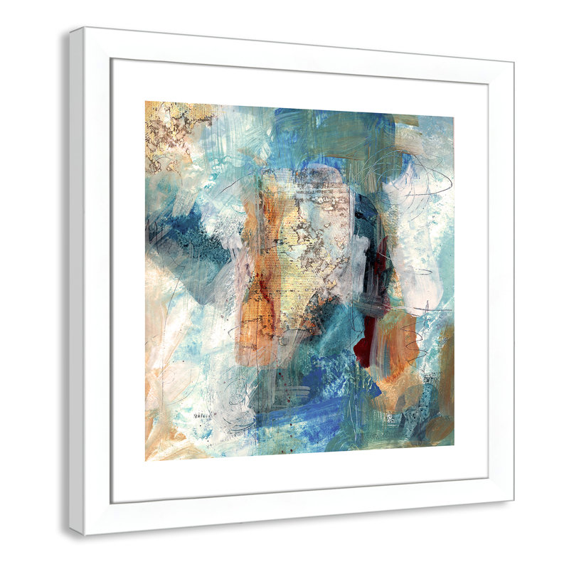 Painterly Elements II - peinture encadrée, Cadre blanc, H 25 po x l 25 po x P 1,25 po