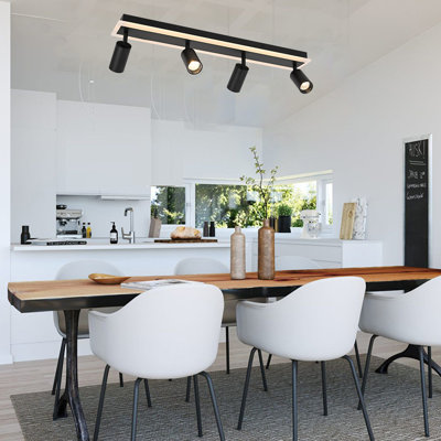Lighting Modern Matte Black Track Lighting 3-Lights Kitchen Track Lighting Fixtures Ceiling Indoor Flush Mount Ceiling Spotlights Dimmable LED Ceiling Spot Light (4-Light)