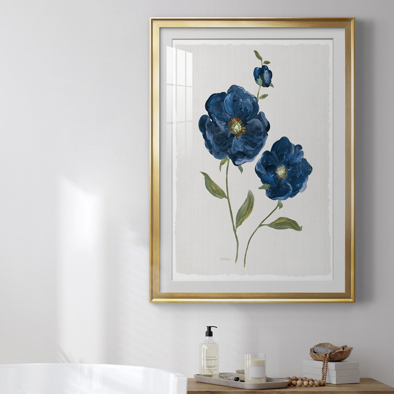 «Blue Poppies», reproduction encadrée de qualité supérieure - prête à être accrochée, Encadrement doré