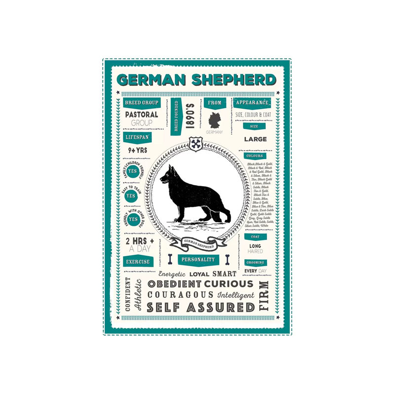 «German Shepherd Infographie Blue» par PaperPaintPixels, impression sur toile tendue, H 60 po x l 40po x P 1,5 po
