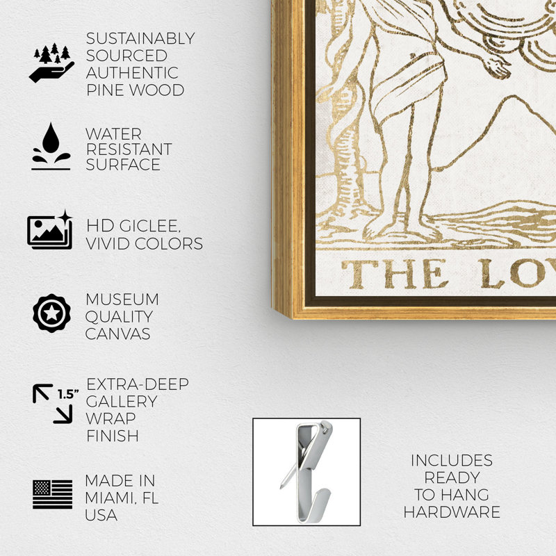 «The Lovers Tarot», reproduction d'art sur toile, Toile encadrée d'or, H 15 po x l 10 po x P 1,5 po