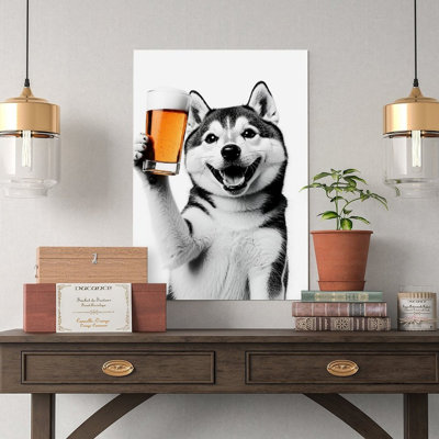 Canvas Wall Art Shiba Inu Drinking Beer Poster-2 Vintage Poster Print Home Decor