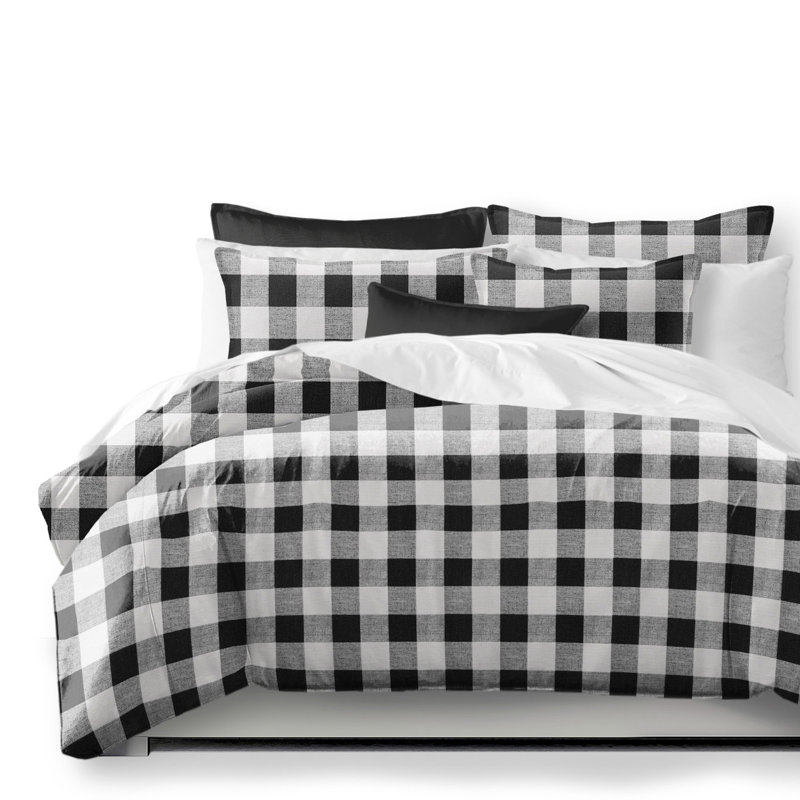 Ensemble d'édredon en coton Buffalo Creek, Édredon simple et 1 taie décorative, Blanc / Noir