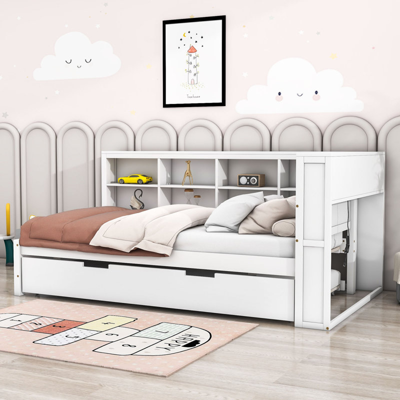 Kovan Wood Daybed with Twin Size Trundle, Twin, White