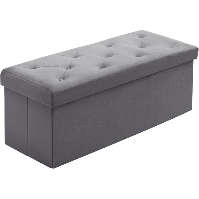 Velvet Storage Bench, Grey