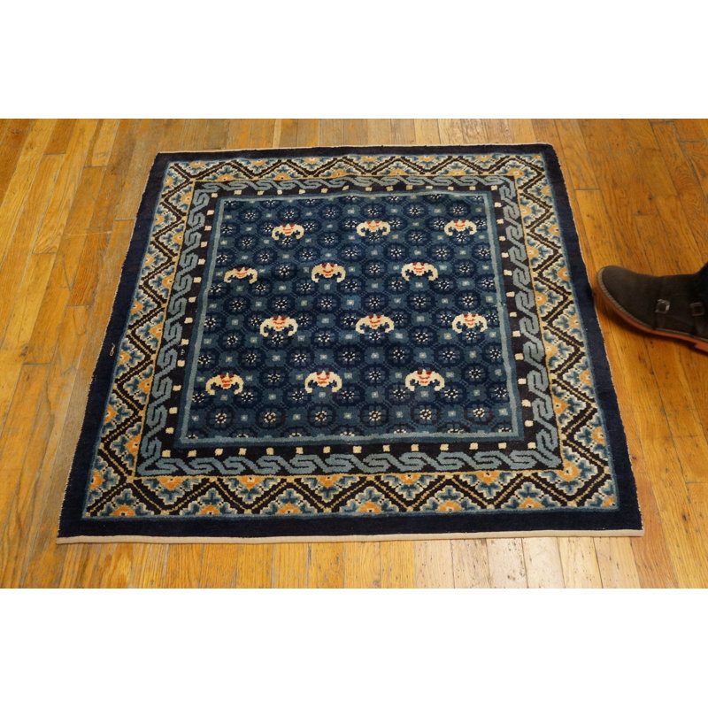 Antique Square Shape Navy Blue Color Chinese Bats Ningxia Rug