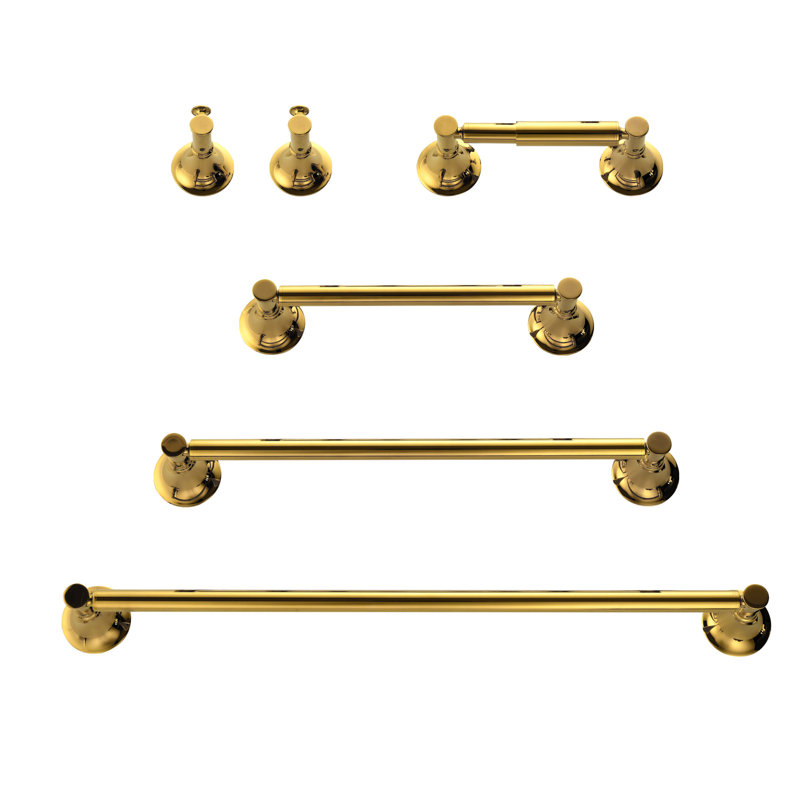 6 - Piece Bathroom Hardware Set, Brushed Gold, 3" H x 22" W x 3" D