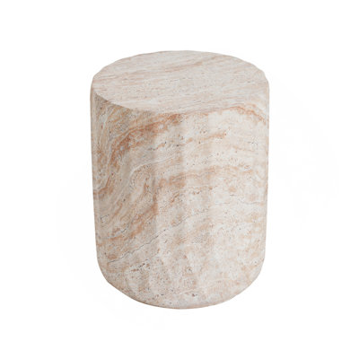 Outdoor/Indoor Lightweight Concrete Side Table,Cylinder Travertine Finish Accent Table