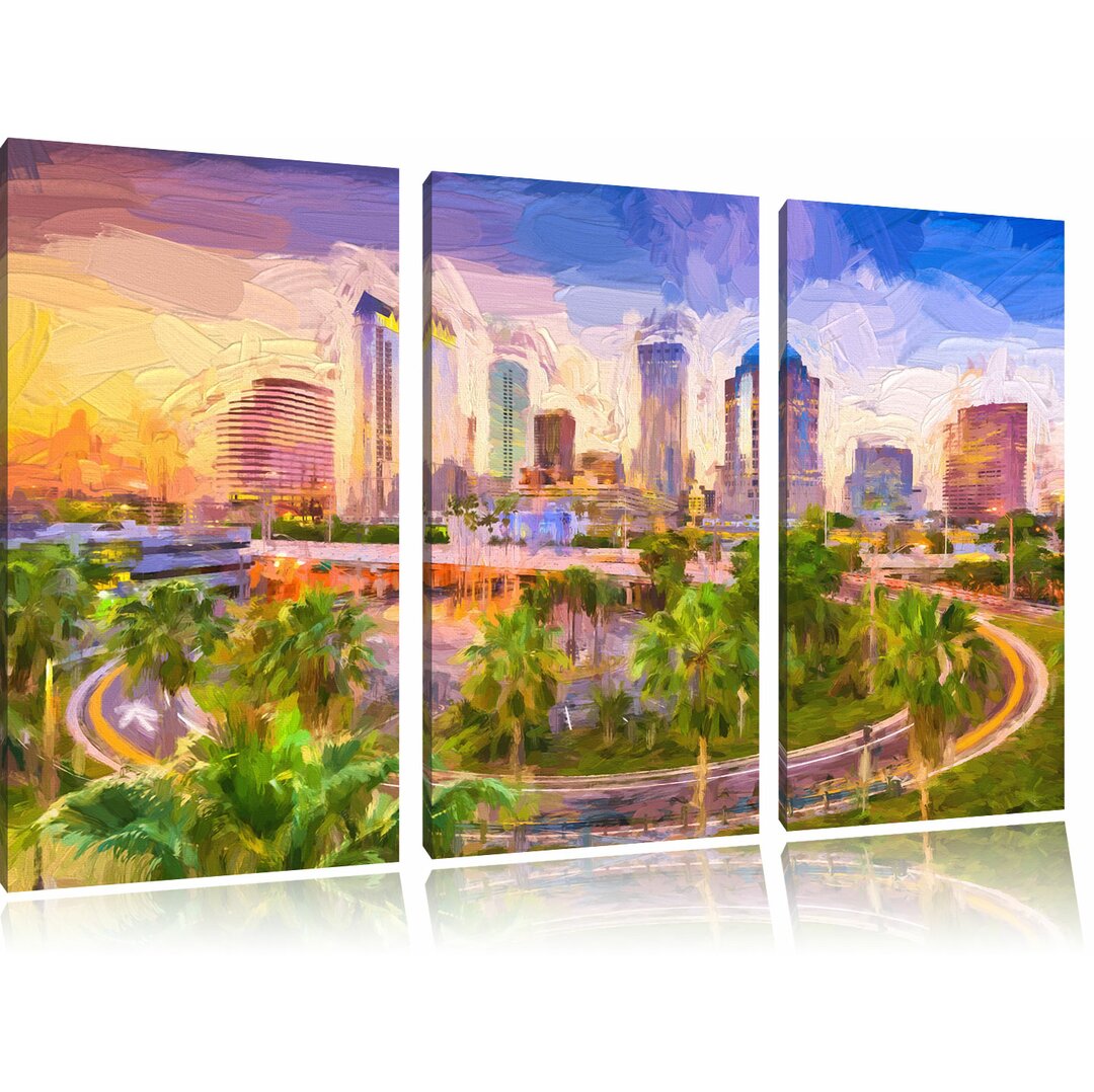 3-tlg. Leinwandbilder-Set „Skyline in den USA“, Grafikdruck