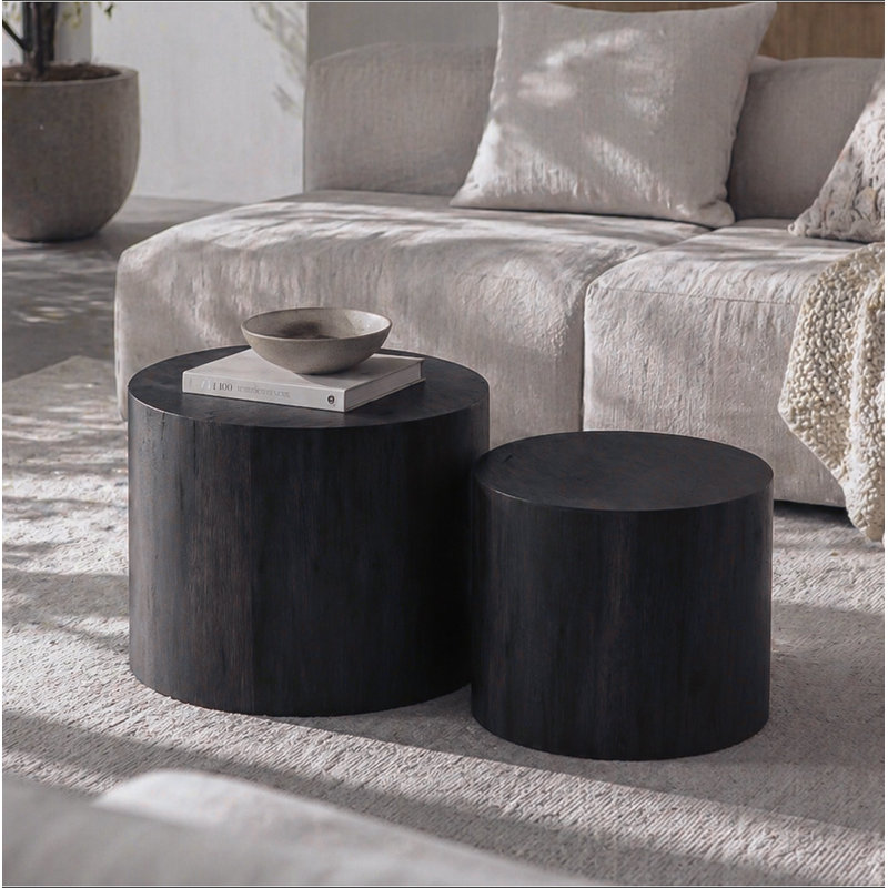 Ensemble de 2 tables basses rondes en bois Nesting, Black / Black Woodgrain