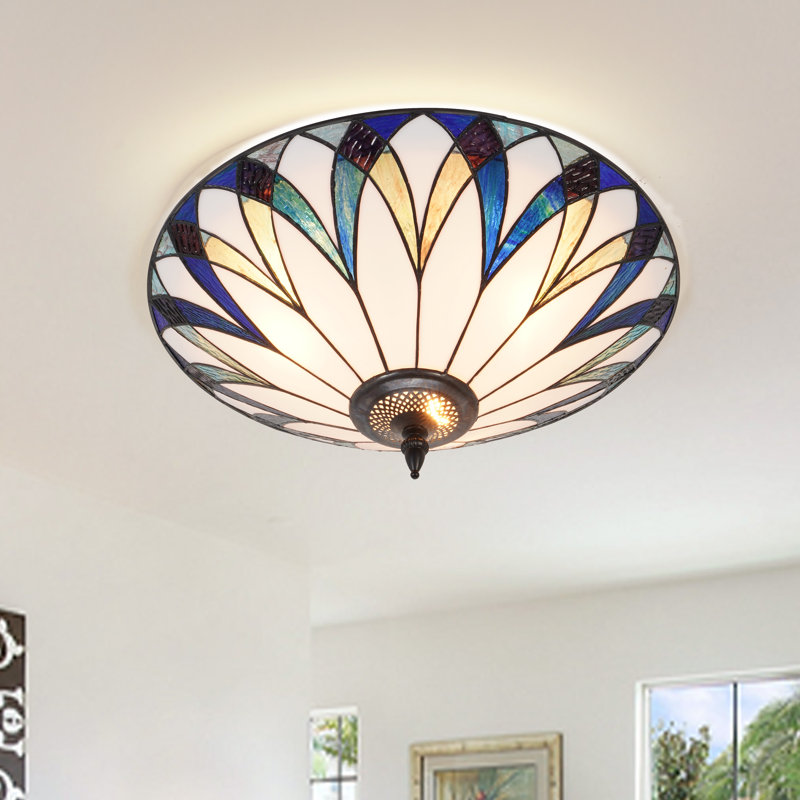 Tiffany 18 Inch 3 Light Dimmable Tiffany Glass Flush Mount Light