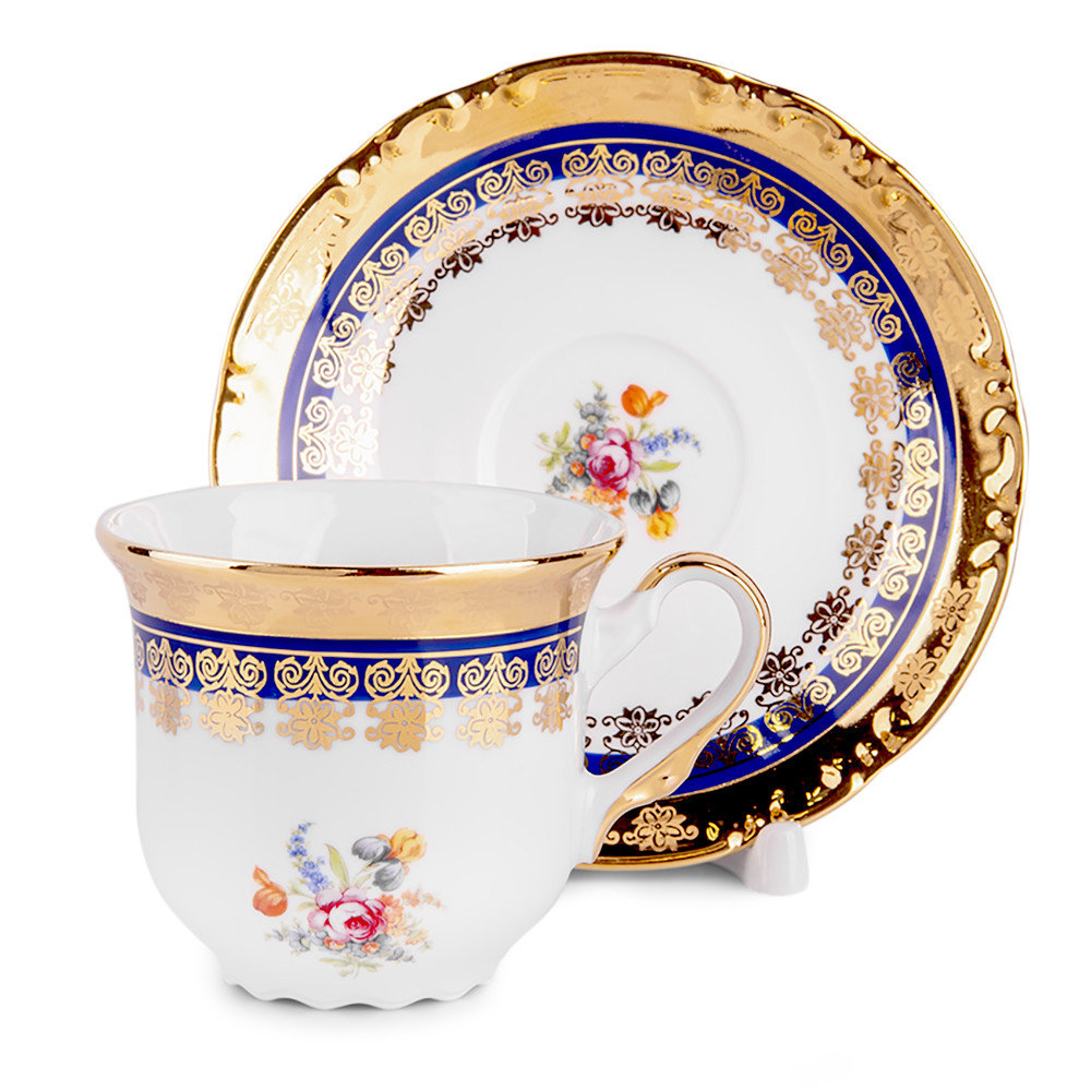 Blue on White Porcelain Teacup and Saucer Set Bone China Jumbo Tea Cup 15  fl oz