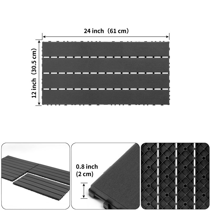 24 tuiles de terrasse d'extérieur gris foncé, Gris