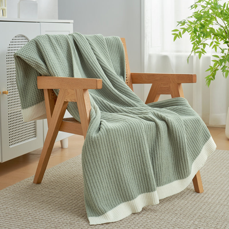 Reversible Waffle Weave Chenille Knit Throw Blanket Soft For Couch, Bed, And Living Room, 60" W x 80" L, Sage Green
