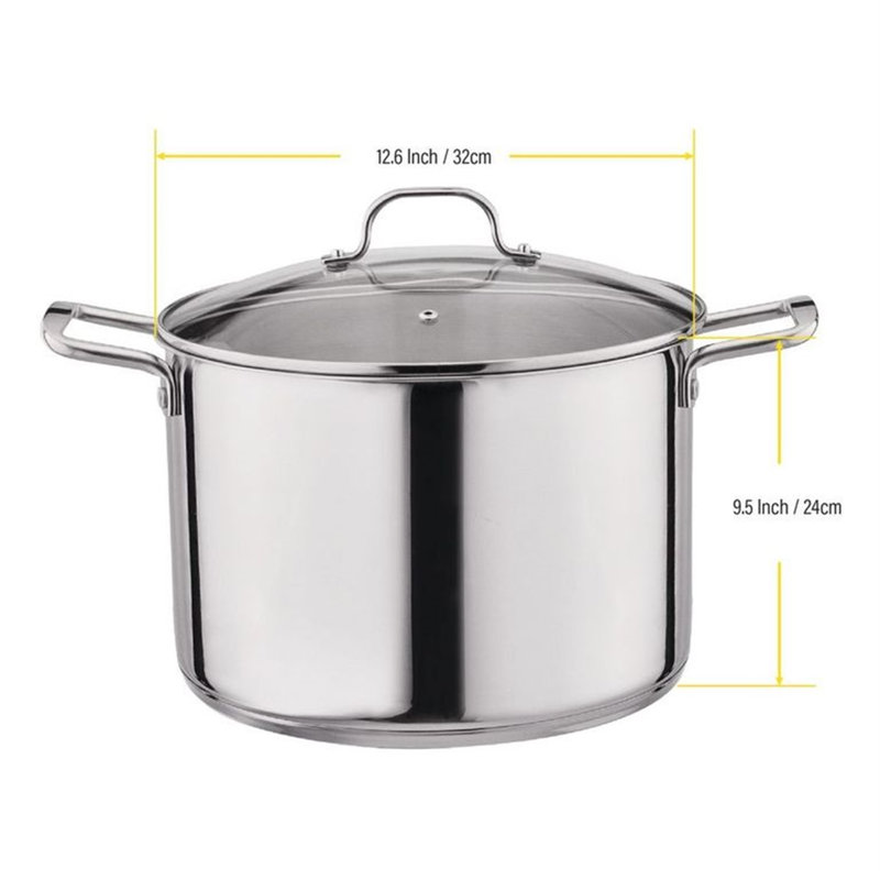 20 Quart Stainless Steel Stock Pot with Glass Lid