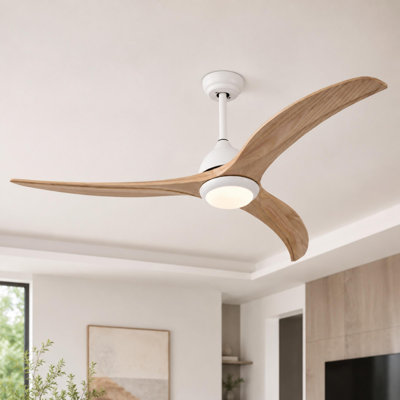 Modern 52" White Wood Blade Ceiling Fan 