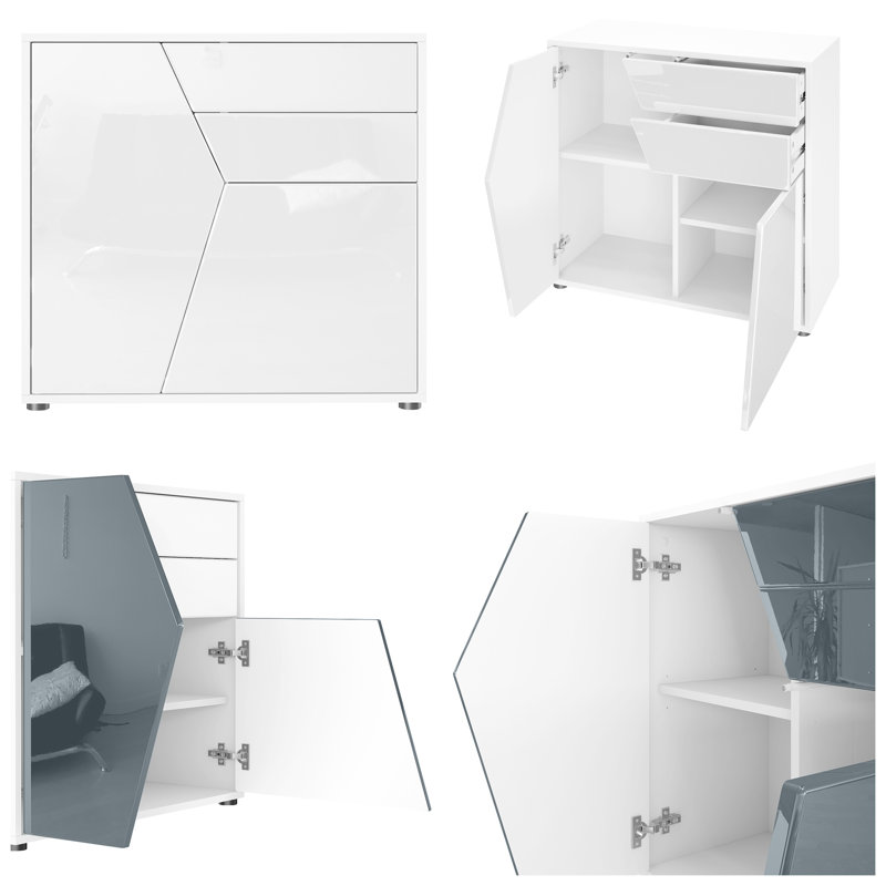 Amerissa 2 Drawer 79Cm W Combi Chest, Matt White/High-Gloss Grey