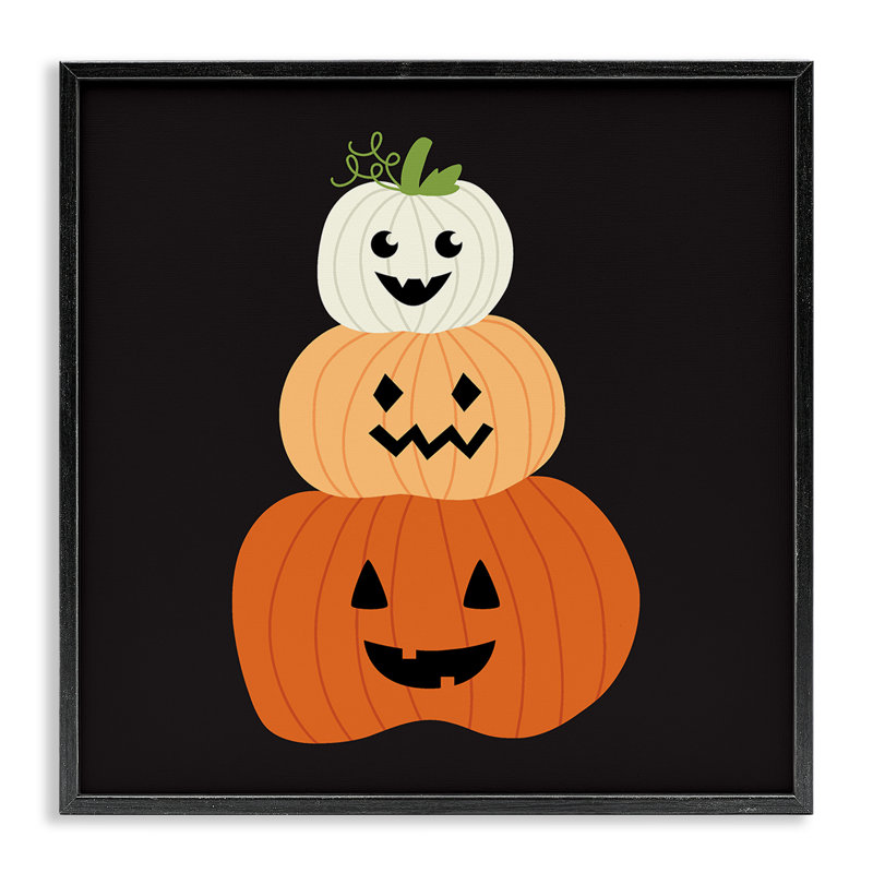 Happy Jack-o-Lanterns sur giclée encadrée noire, design par Sazerelli Designs, H 17 po x l 17 po, Giclée encadrée noir minuit