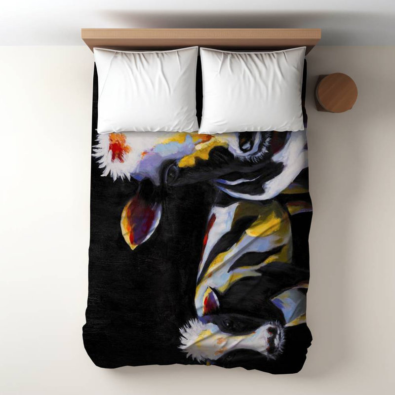 Polyester Sateen Duvet Cover, Twin Duvet, White Two Funny Cows