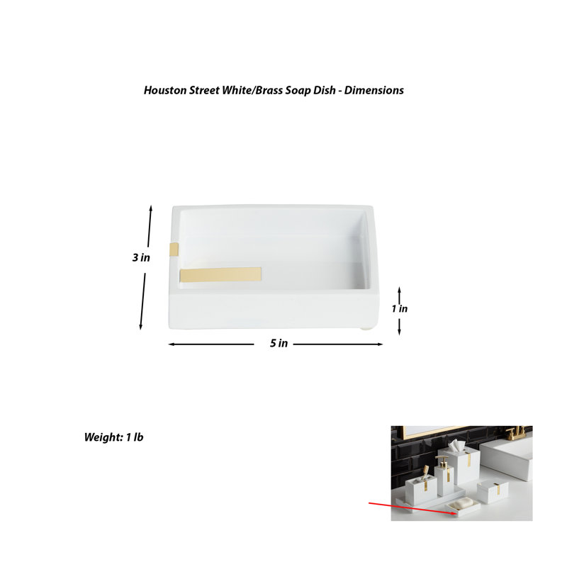 White Plastic Soap Dish with Brass Trim