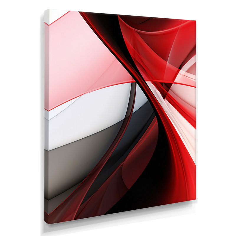 Art mural abstrait vagues rouges, H 20 po x l 12 po x P 1 po, Toile tendue