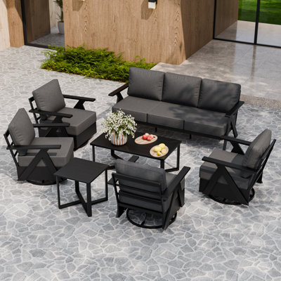 Aluminum 7 Piece Patio Chair Set, 7- Person Outdoor Seating Group -Patio Swivel Club Chairs, Couch and Tables