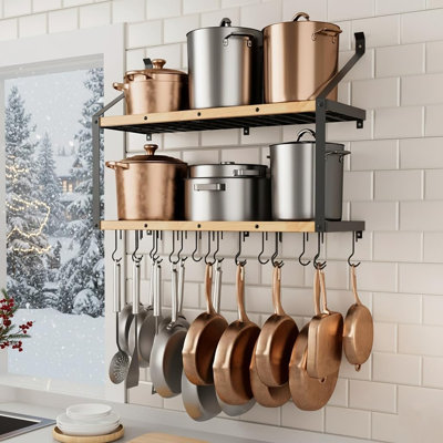 Support mural robuste pour casseroles, organisateur de cuisine en bois massif