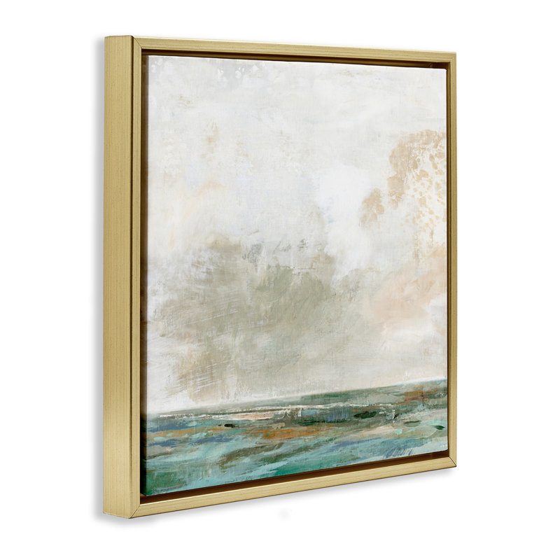  «Rustic Seascape Neutrals», art mural encadré flottant par Suzanne Nicoll, H 25 po x l 25 po, Cadre flottant métallique doré