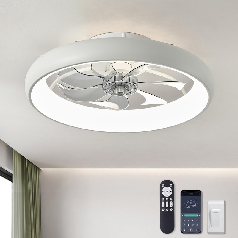 Ventilateur de plafond à DEL 20 pouces à intensité variable moderne avec lumières, Blanc