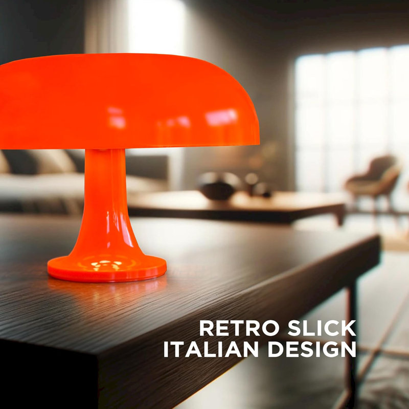 Orange Mushroom LED Lamp, Dimmable Mid-Century Retro Table Lamp With 3 Light Temperatures And Remote