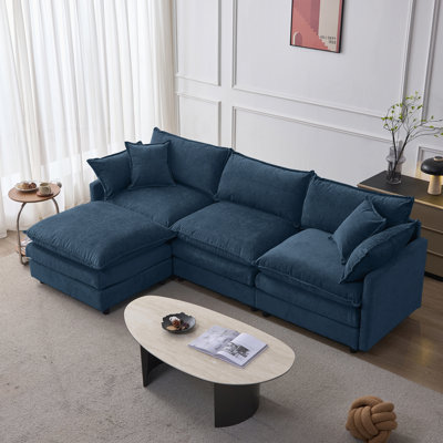 105" Modular Sectional Couch,Upholstered Soft Chenille Fabric Sofa,3 Seater with Ottoman L Shape Sofa Blue