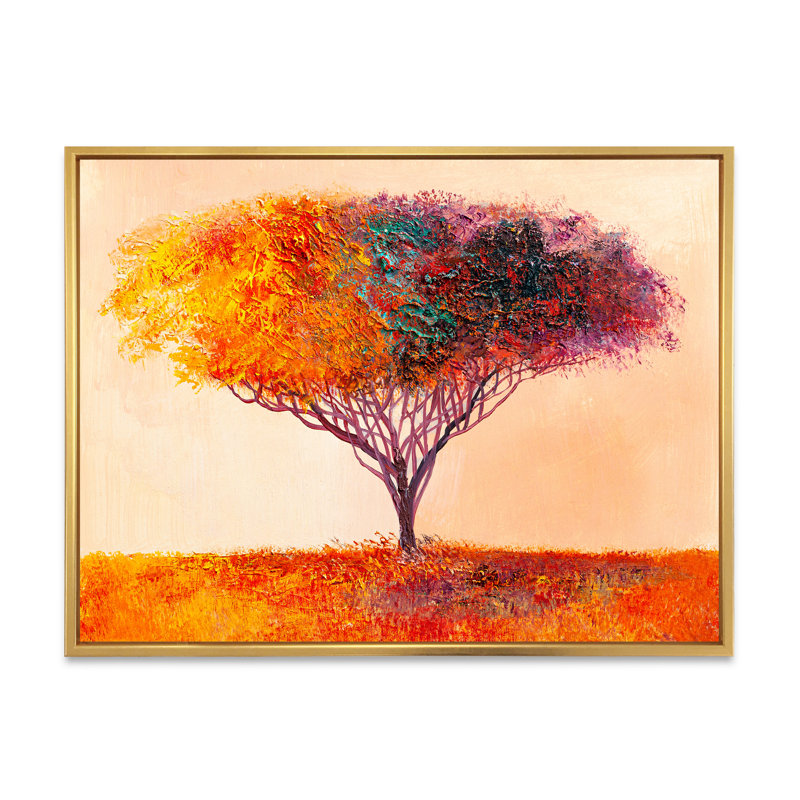 «Landscape Colorful Abstract Tree Impressionist», reproduction sur toile, H 16 po x l 32 po x p 1 po, Toile encadrée d'or