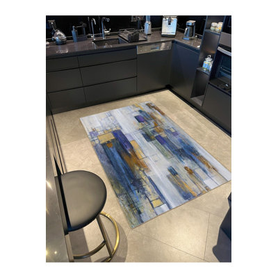 Machine Washable Flowing Patterned Blue Colored Woven Base Area Rug