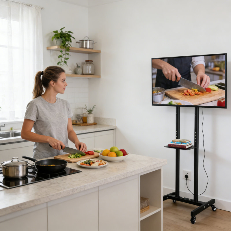 Wheel Tv Stand, Mobile Tv Cart, Suitable For 32-55 Inch Screens, Adjustable Height, With Tray, Bearing Up To 55 Pounds, Suitable For Corners, Bedrooms, Outdoor, Maximum Vesa Hole Spacing 400x400 mm