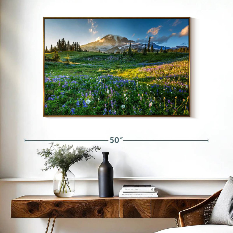 Le printemps au mont Rainier, Cadre flottant doré, 40 po x 27 po