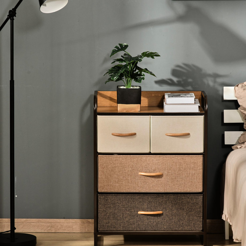 Commode 4 pièces pour chambre - Tiroirs en tissu et structure en acier, 3 rangements avec plateau en bois imitation érable, par For Entryway Radiance