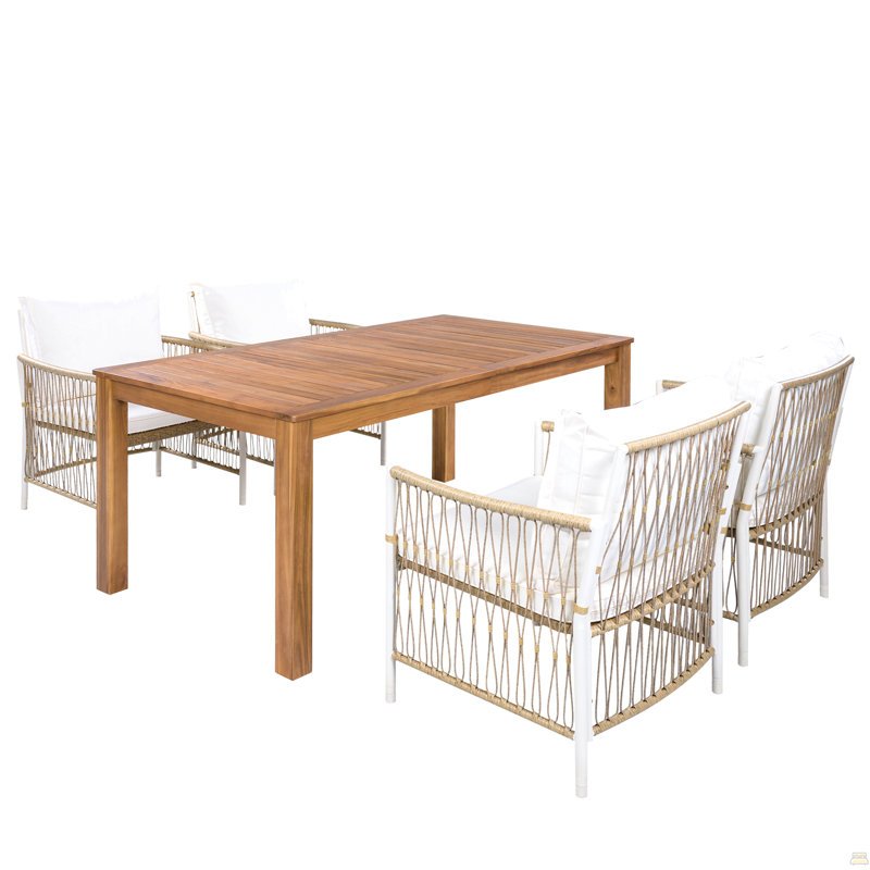 Ensemble de table de salle à manger 5 pièces, table rectangulaire d'extérieur en L 67 po avec 4 chaises