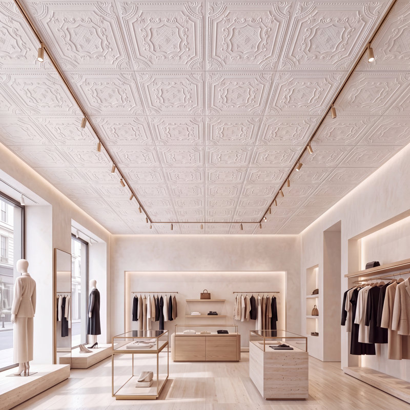 Pavillon élisabéthain de 2 pi x 2 pi Tuile de plafond à poser ou à coller, Blanc mat