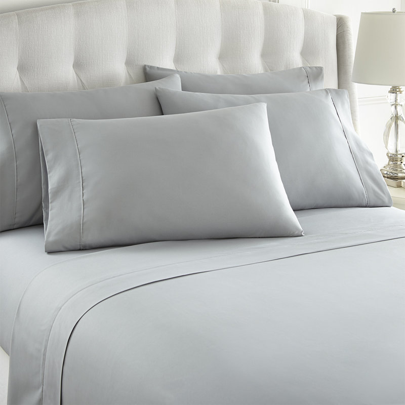 Cotton Blend Sheet Set, Gray, Queen Sheet Set + Fitted Sheet + 2 Pillowcases